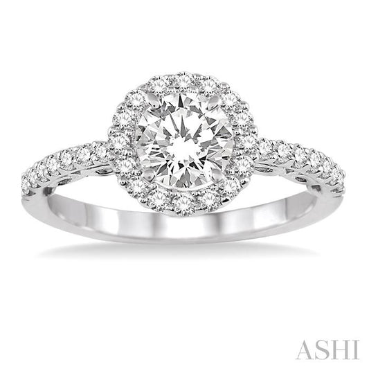 ASHI Round Shape Semi-Mount Halo Diamond Engagement Ring 14694PPFHWG-SM