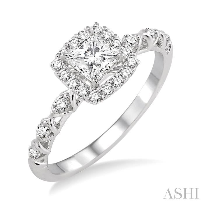 ASHI Princess Shape Halo Diamond Engagement Ring 14883PPFHWG-LE