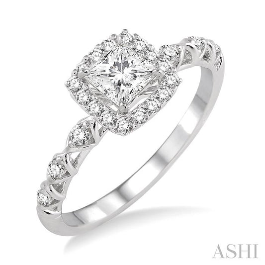 ASHI Princess Shape Halo Diamond Engagement Ring 14883PPFHWG-LE
