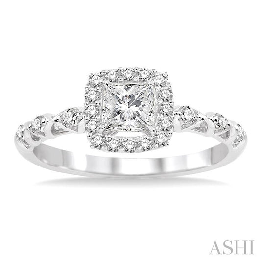 ASHI Princess Shape Halo Diamond Engagement Ring 14883PPFHWG-LE