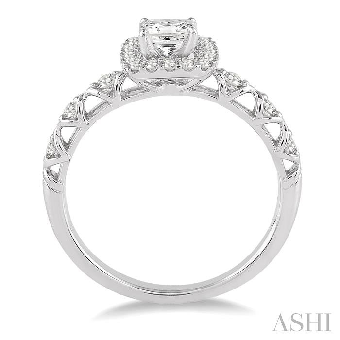 ASHI Princess Shape Halo Diamond Engagement Ring 14883PPFHWG-LE