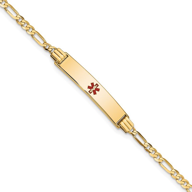 Quality Gold 14K Medical Red Enamel Figaro ID Bracelet XM550CR