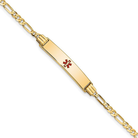 Quality Gold 14K Medical Red Enamel Figaro ID Bracelet XM550CR