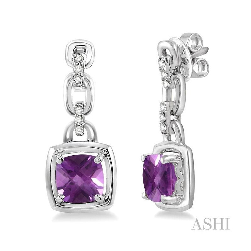 ASHI Silver Cushion Shape Gemstone & Diamond Earrings 88149PPSSAMSLER
