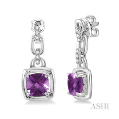 ASHI Silver Cushion Shape Gemstone & Diamond Earrings 88149PPSSAMSLER