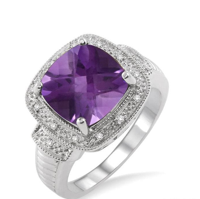 Parkplace Jewelers Silver Cushion Shape Gemstone & Diamond Ring 88509PPSSAMSLRG