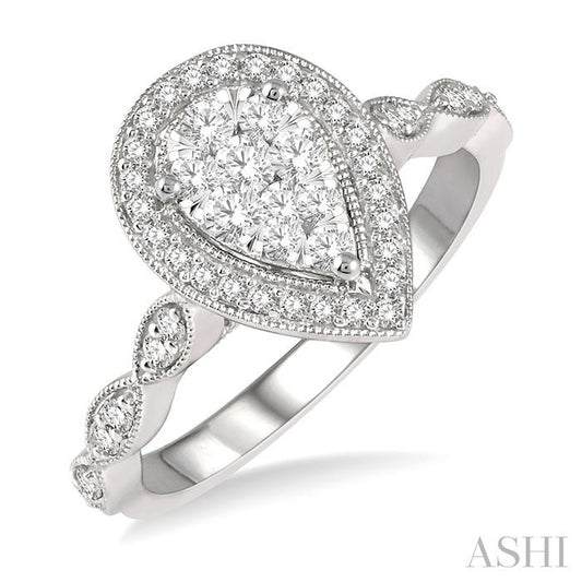 ASHI Pear Shape Halo Lovebright Diamond Engagement Ring 151E3PPFGWG