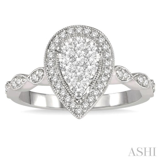 ASHI Pear Shape Halo Lovebright Diamond Engagement Ring 151E3PPFGWG