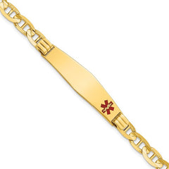 Quality Gold 14K Medical Soft Diamond Shape Red Enamel Anchor Link ID Bracelet XM575FC