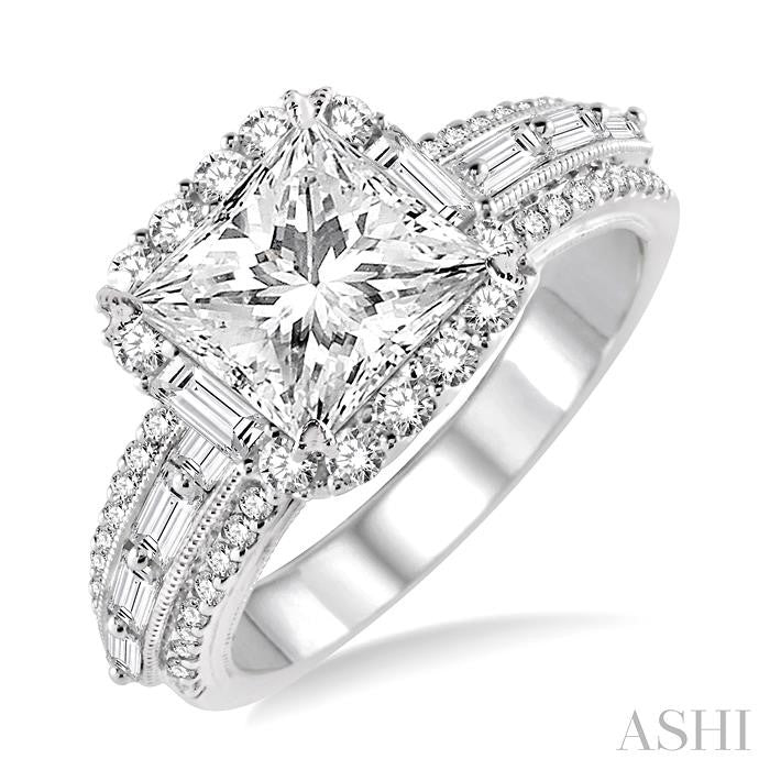 ASHI Princess Shape Semi-Mount Halo Diamond Engagement Ring 15432PPFHWG-SM