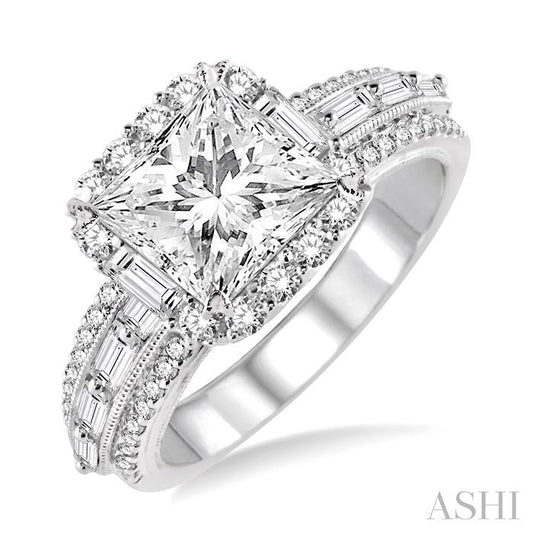 ASHI Princess Shape Semi-Mount Halo Diamond Engagement Ring 15432PPFHWG-SM