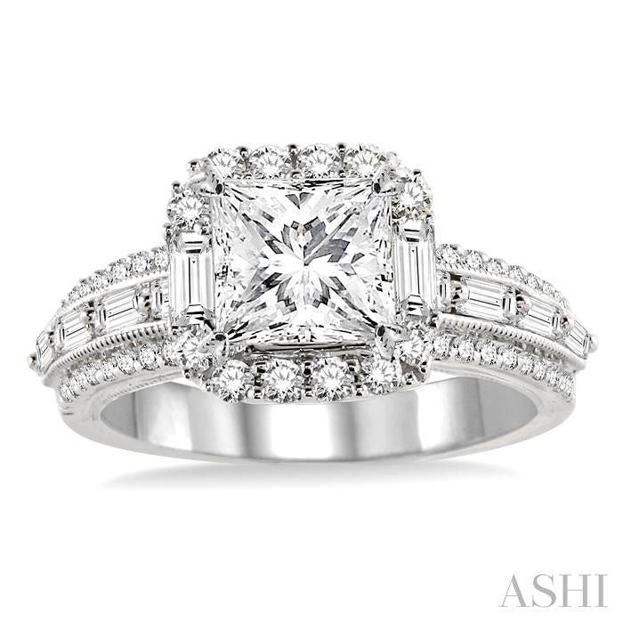 ASHI Princess Shape Semi-Mount Halo Diamond Engagement Ring 15432PPFHWG-SM