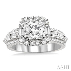 ASHI Princess Shape Semi-Mount Halo Diamond Engagement Ring 15432PPFHWG-SM