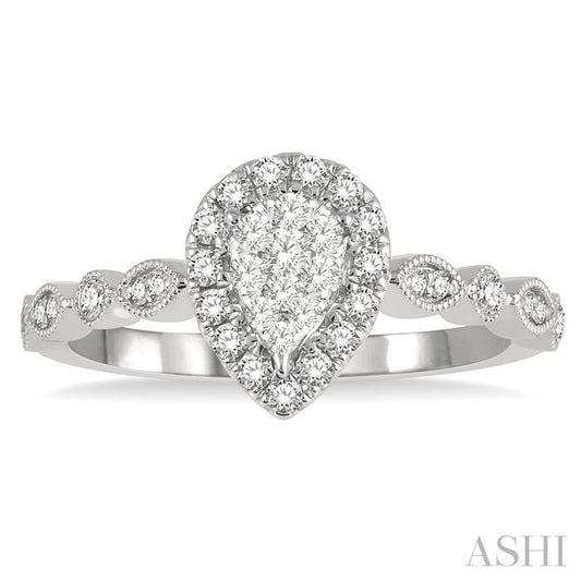 ASHI Pear Shape Halo Lovebright Diamond Engagement Ring 156F5PPFGWG