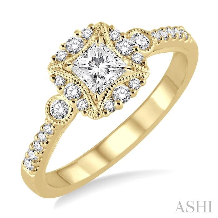 ASHI Princess Shape Semi-Mount Diamond Engagement Ring 15786PPFHYG-SM