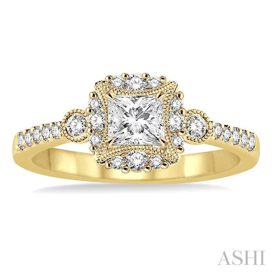 ASHI Princess Shape Semi-Mount Diamond Engagement Ring 15786PPFHYG-SM