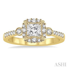 ASHI Princess Shape Semi-Mount Diamond Engagement Ring 15786PPFHYG-SM