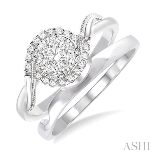 ASHI Round Shape Lovebright Halo Diamond Wedding Set 15955PPFVWG-WS