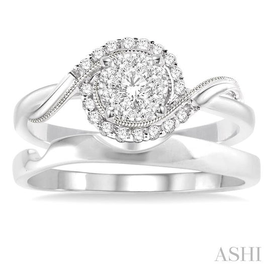 ASHI Round Shape Lovebright Halo Diamond Wedding Set 15955PPFVWG-WS