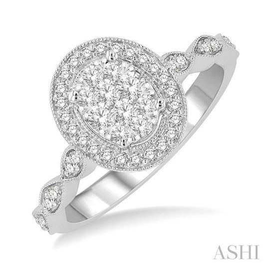 ASHI Oval Shape Halo Lovebright Diamond Engagement Ring 159F3PPFHWG