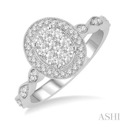ASHI Oval Shape Halo Lovebright Diamond Engagement Ring 159F3PPFHWG