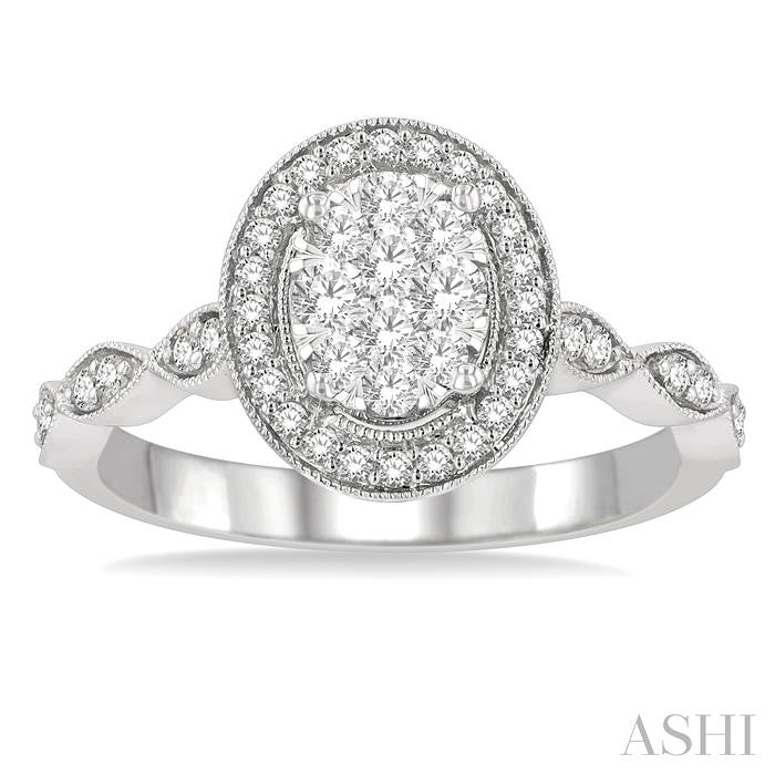 ASHI Oval Shape Halo Lovebright Diamond Engagement Ring 159F3PPFHWG