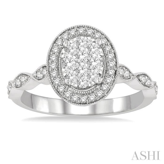 ASHI Oval Shape Halo Lovebright Diamond Engagement Ring 159F3PPFHWG