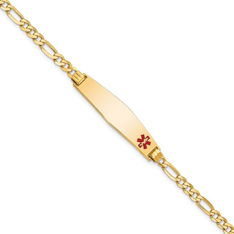 Quality Gold 14K Medical Soft Diamond Shape Red Enamel Flat Figaro Link ID Bracelet XM559FC