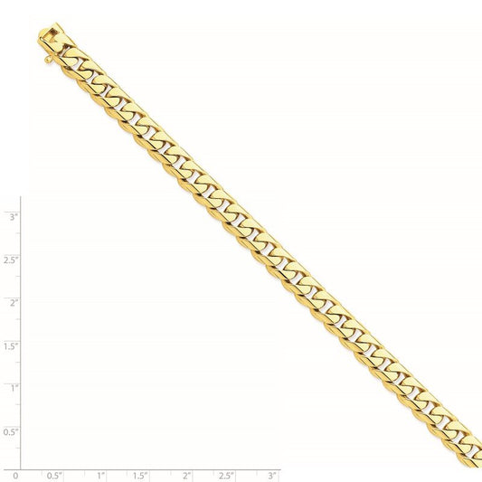 Quality Gold 14K 8 inch 8.4mm Hand Polished Rounded Curb Link with Box Catch Clasp Bracelet LK125