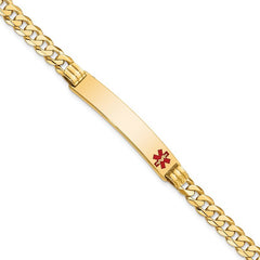 Quality Gold 14K Medical Red Enamel Curb Link ID Bracelet XM574FR