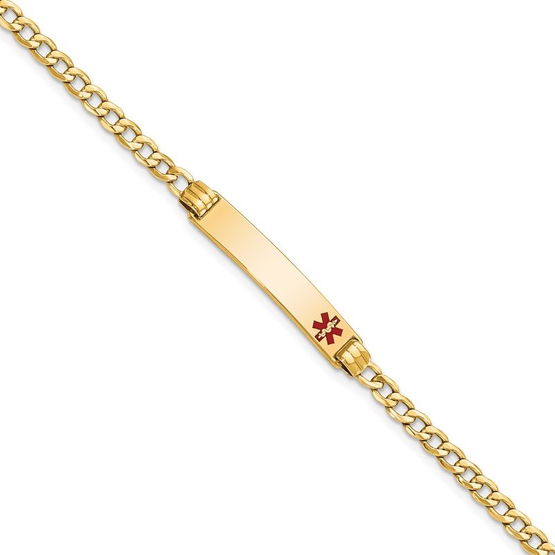 Quality Gold 14K Semi-Solid Medical Red Enamel Cuban Link ID Bracelet XM557FR