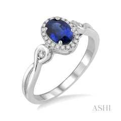 ASHI Oval Shape Gemstone & Halo Diamond Ring 42658PPTSSPWG