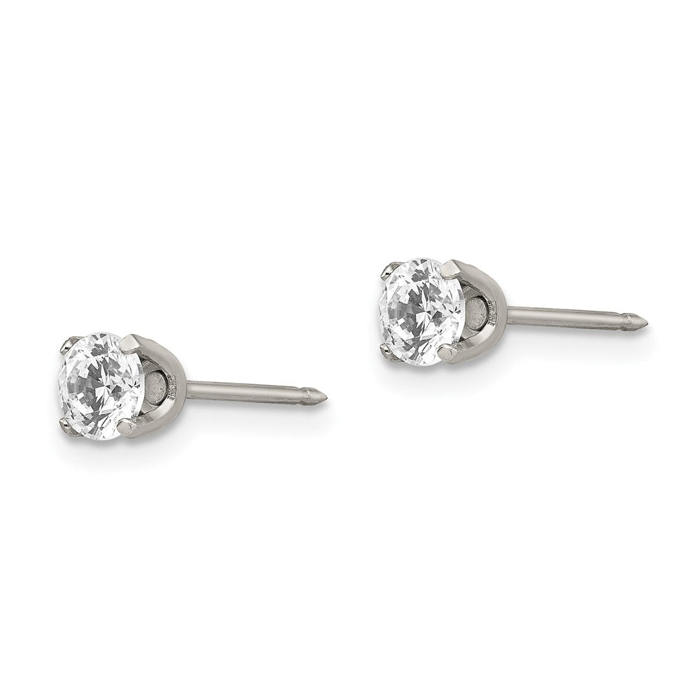 181E Inverness Stainless Steel Polished 5mm CZ Post Earrings