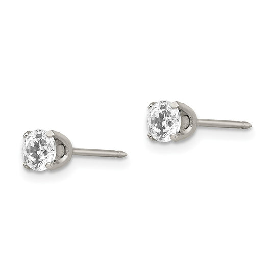 181E Inverness Stainless Steel Polished 5mm CZ Post Earrings