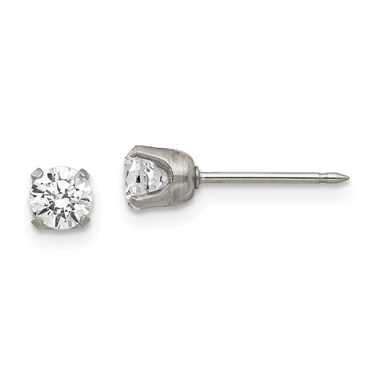 181E Inverness Stainless Steel Polished 5mm CZ Post Earrings