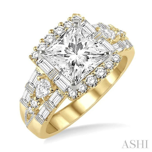 ASHI Princess Shape Semi-Mount Halo Diamond Engagement Ring 18230PPFHYW-SM-1.15