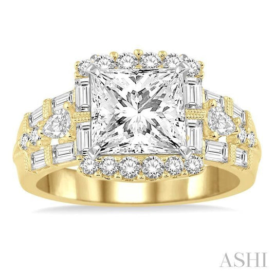 ASHI Princess Shape Semi-Mount Halo Diamond Engagement Ring 18230PPFHYW-SM-1.15