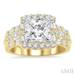 ASHI Princess Shape Semi-Mount Halo Diamond Engagement Ring 18230PPFHYW-SM-1.15