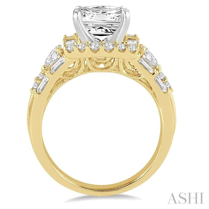 ASHI Princess Shape Semi-Mount Halo Diamond Engagement Ring 18230PPFHYW-SM-1.15