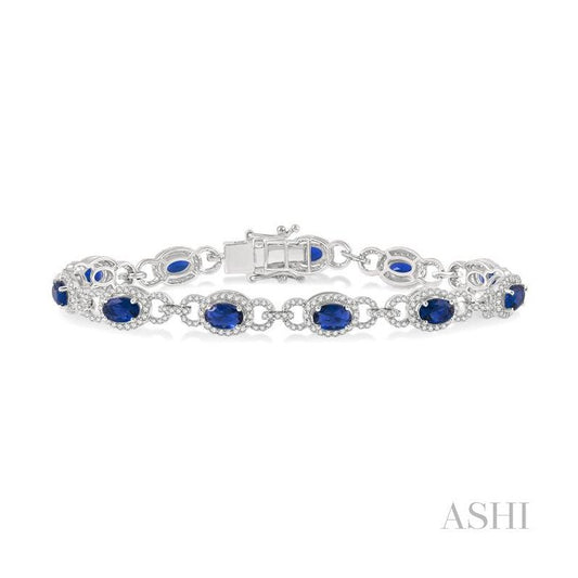 ASHI Oval Shape Gemstone & Halo Diamond Bracelet 76251PPFGSPWG