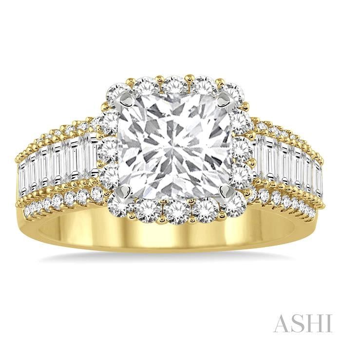 ASHI Cushion Shape Semi-Mount Halo Diamond Engagement Ring 18370PPFHYW-SM-1.20