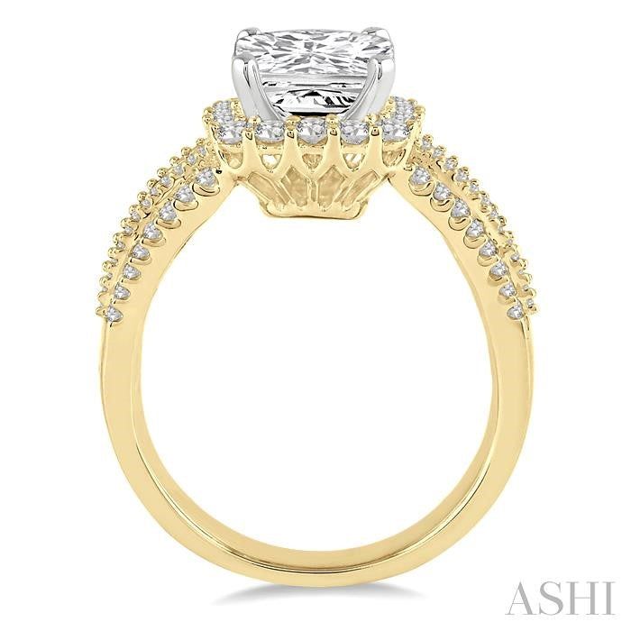 ASHI Cushion Shape Semi-Mount Halo Diamond Engagement Ring 18370PPFHYW-SM-1.20