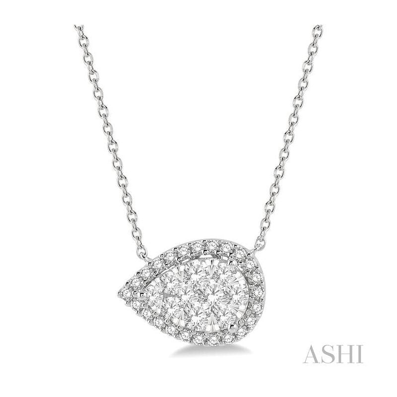 ASHI Pear Shape East-West Halo Lovebright Essential Diamond Pendant 9981VPPFVNKWG