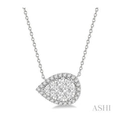 ASHI Pear Shape East-West Halo Lovebright Essential Diamond Pendant 9981VPPFVNKWG