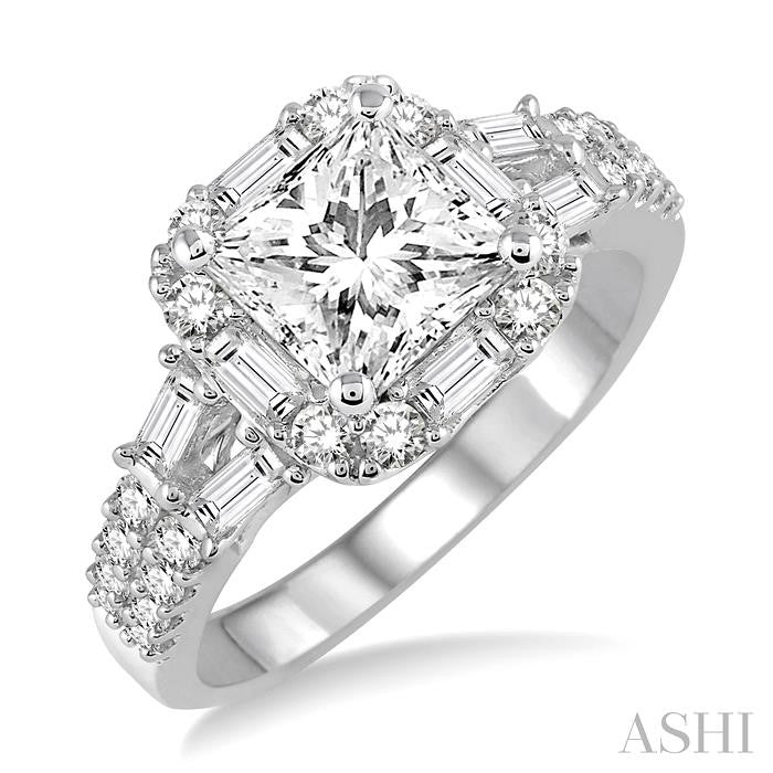 ASHI Princess Shape Semi-Mount Halo Diamond Engagement Ring 18932PPFRWG-SM