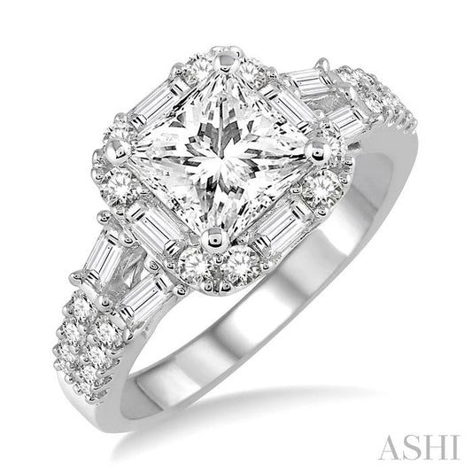 ASHI Princess Shape Semi-Mount Halo Diamond Engagement Ring 18932PPFRWG-SM