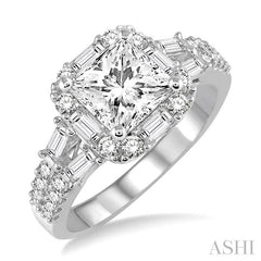 ASHI Princess Shape Semi-Mount Halo Diamond Engagement Ring 18932PPFRWG-SM