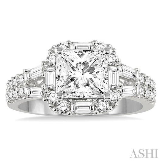 ASHI Princess Shape Semi-Mount Halo Diamond Engagement Ring 18932PPFRWG-SM
