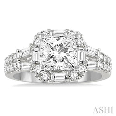 ASHI Princess Shape Semi-Mount Halo Diamond Engagement Ring 18932PPFRWG-SM