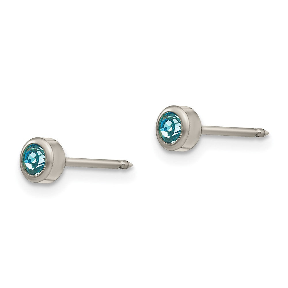18E Inverness Titanium 4mm Aqua Crystal Bezel Earrings